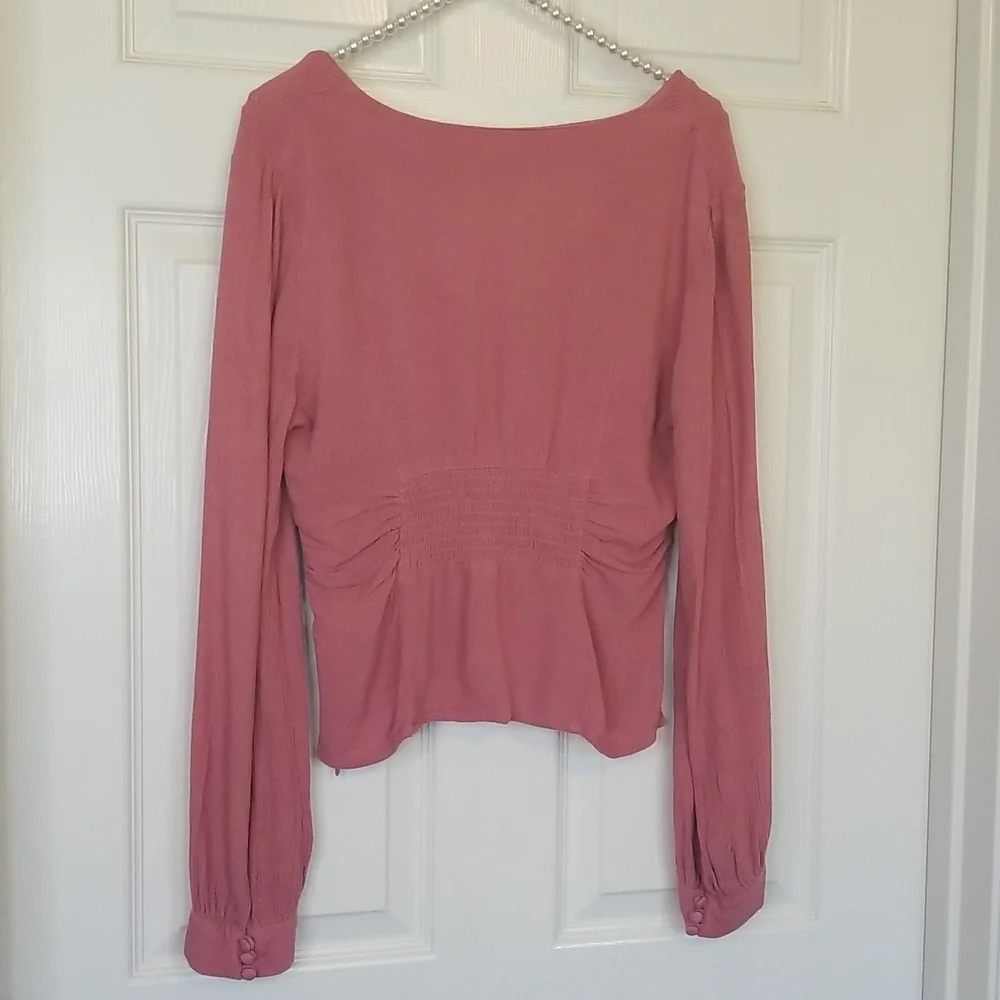 Free People Maise Mauve Rose Color Longsleeve Top V Neck Button Up Shirt